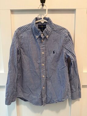 Boys Ralph Lauren Blue and White Gingham Button-Down Shirt size 6